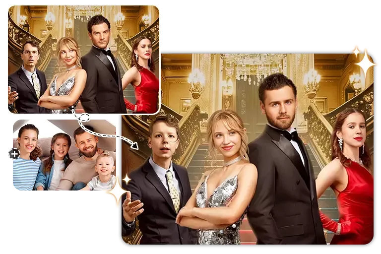Humorous multiple face swapping to create funny family photos